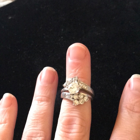 Vintage Wedding Band Set Engagement Silver 925 2pc - Picture 6 of 10